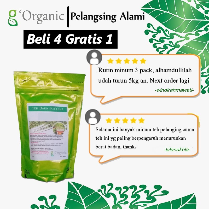 

Teh Daun Jati Cina Celup G'Organic Langsing Alami