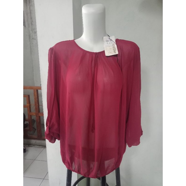 Tanpa Label Blouse Baju Wanita Tipis Triset Ori Marron Size S