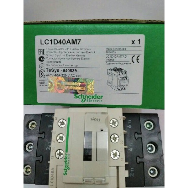 Kontaktor LC1D40AM7 / Contactor LC1D40M7 3P 60A 220VAC Schneider