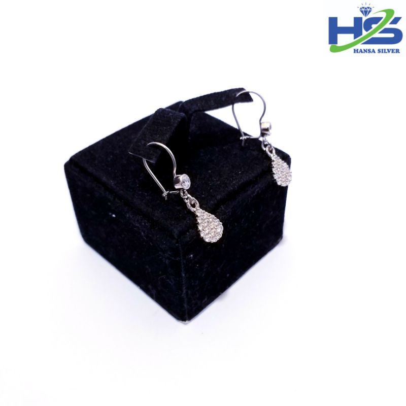 Anting Perak Asli Silver 925 Lapis Emas Putih Model Agogo Oval - Anting Wanita Anti Karat