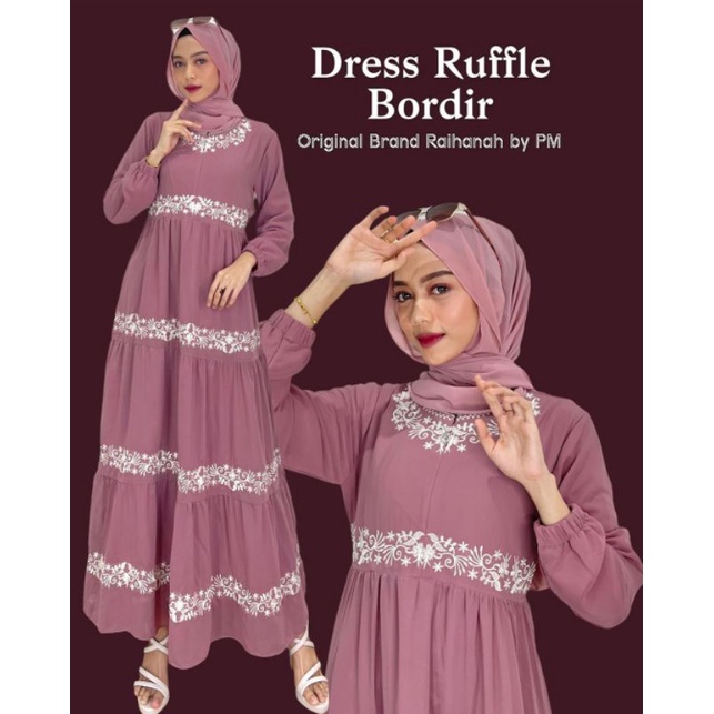 Gamis Ruffle Bordir Melayu Premium
