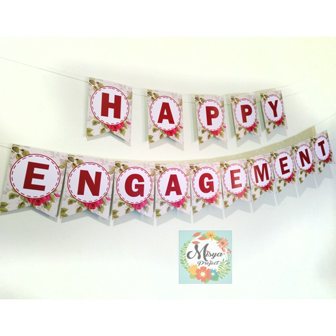BUNTING FLAG BANNER DEKORASI CUSTOM HAPPY ENGAGEMENT /WEDDING/ GRADUATION /KHITBAH LAMARAN