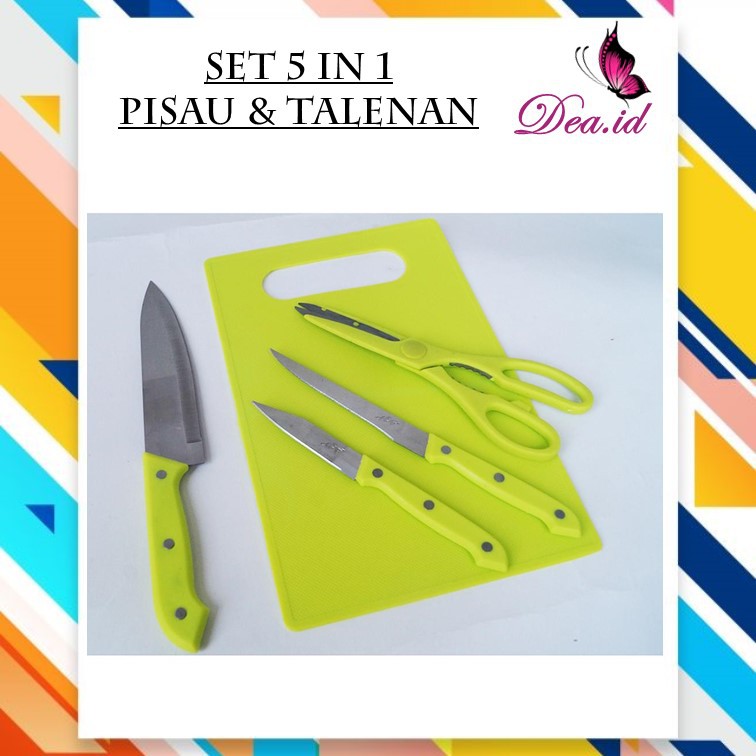 [DEASTORE] H067 | PISAU SET TALENAN TELENAN 5 IN 1 / Pisau Dapur, Roti, Daging, Gunting Sayur