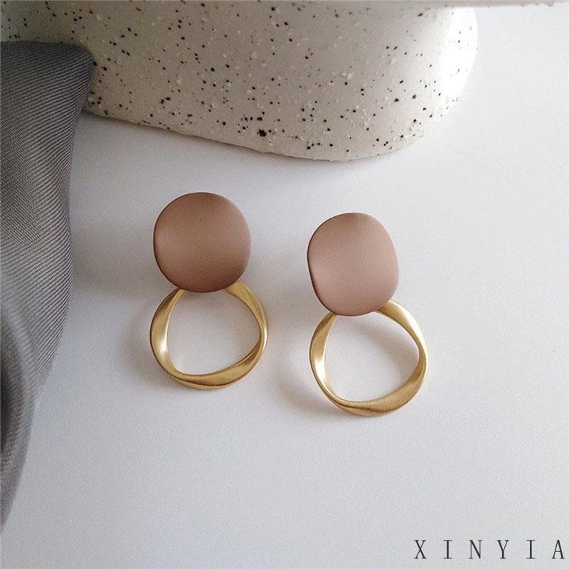 Anting Bentuk Bulat Geometris Gaya Retro Untuk Wanita