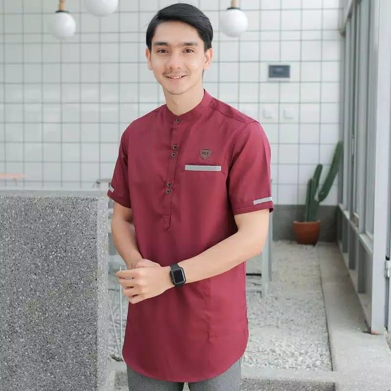 Baju Koko Kurta FF Pria Dewasa Lengan Pendek-Baju Koko Muslim Pria Model Terbaru-Baju Koko Syubannul