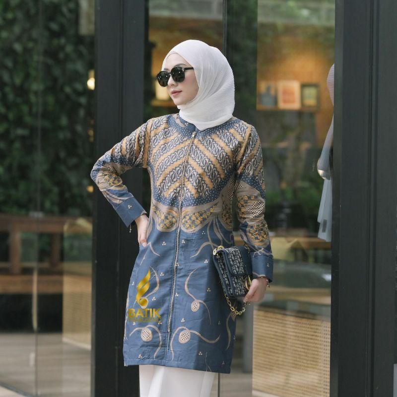 Tunik Ulfa Navy Batik Prabuseno - Tunik Outer Batik Wanita