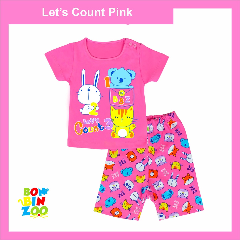 Setelan Baju Bayi Lengan Pendek Kancing Bahu Bonbinzoo
