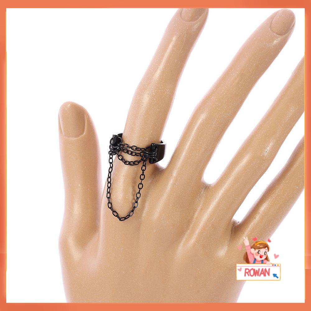 Cincin Rantai Adjustable Bahan Metal Warna-Warni Gaya Punk Vintage Untuk Unisex