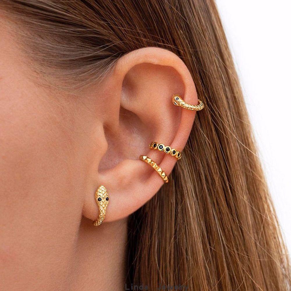 NEEDWAY Ular Berbentuk Anting Geometris Indah Wanita Punk Fashion Perhiasan Alloy Perempuan Telinga Studs