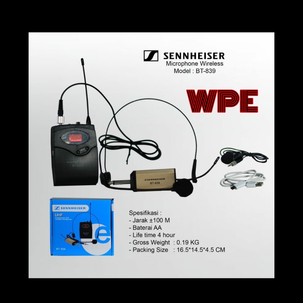 mic wireless sennheiser bt839 bt 839 clip on headset
