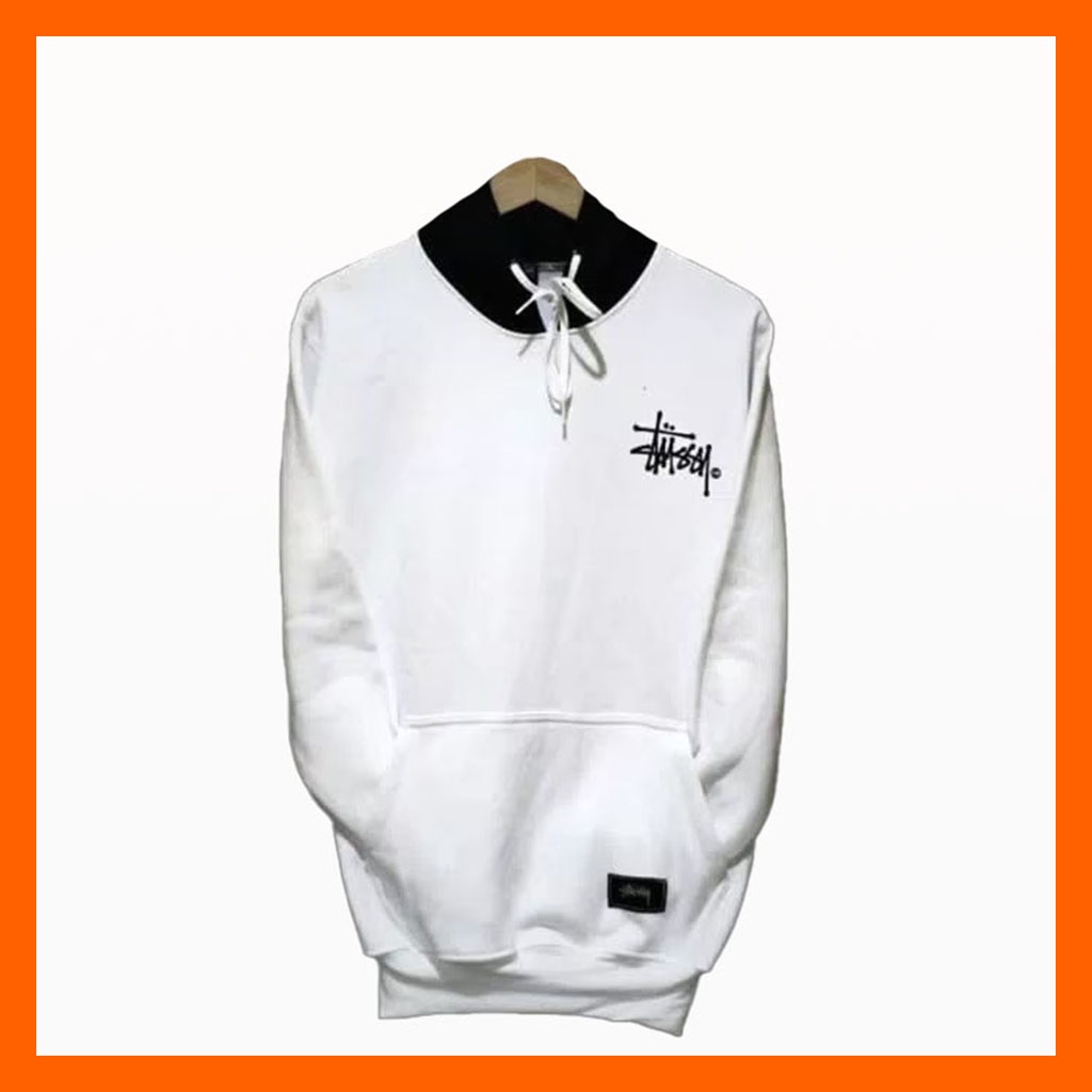 RF {{ HOODIE BLACK & WHITE STUSSY jaket sweater pria