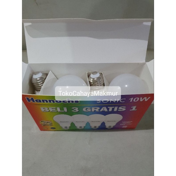 PROMO Lampu Bohlam LED Sonic 10w 10watt Hannochs ISI 4Pcs Cahaya Putih