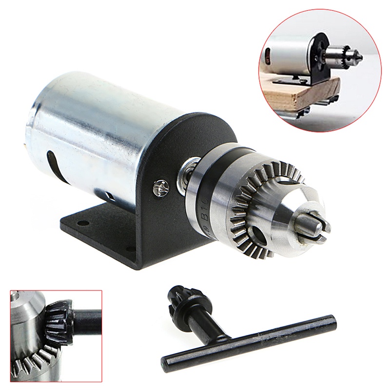 Mary Bor Tangan Press 555 Motor Bubut DIY Dengan Chuck 1 / 8 &quot;+ Mounting Bracket 12-36V