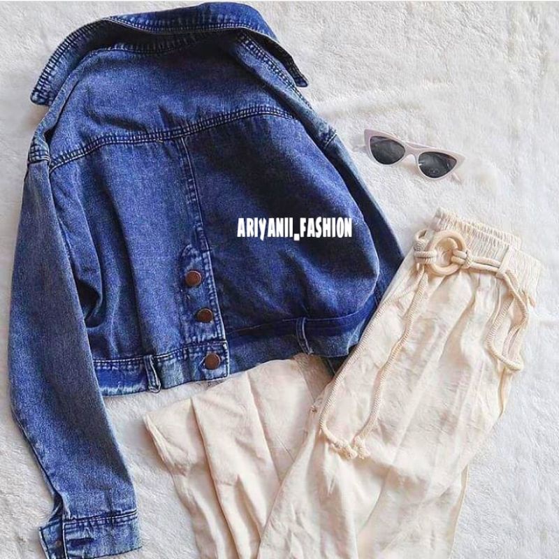 ARN - JAKET JEANS CROP WANITA JACKET JINS DENIM Model KANCING BELAKANG ZARA BARU OVERSIZE CEWEK MURAH KEKINIAN KOREAN Snow