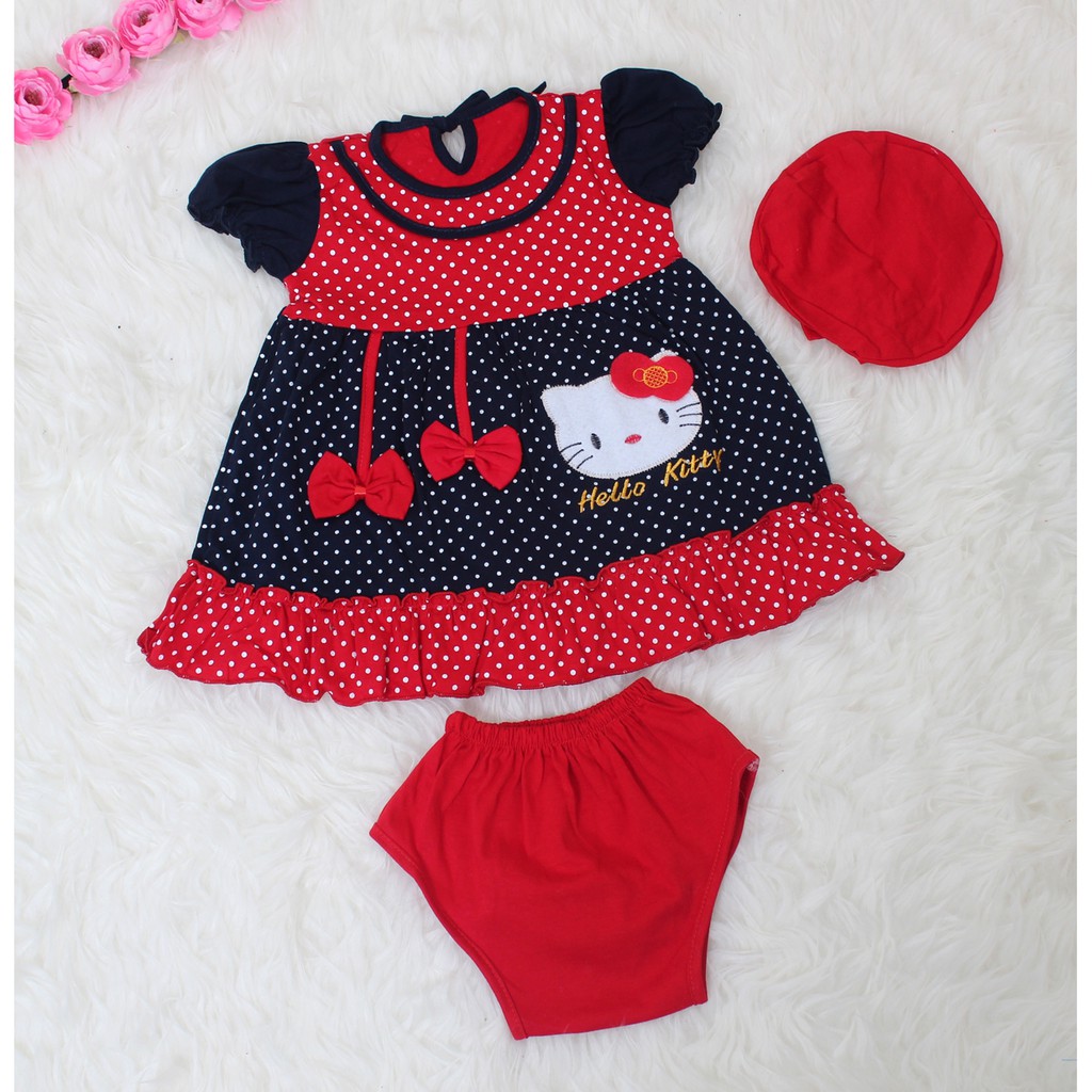 Set Bayi Dot 431 3in1/Set Baju Bayi 0-6 bln Dress+Celana+Topi/Setelan Baju Bayi Murah/Baju Bayi Lucu