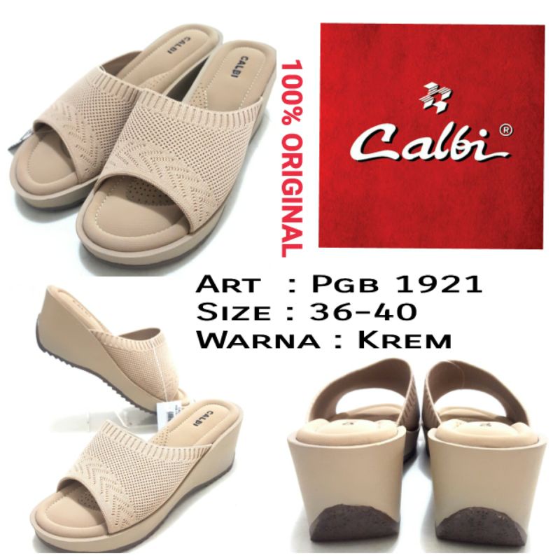 SANDAL WEDGES WANITA ORIGINAL CALBI WARNA KREM Size 36-40 RINGAN NYAMAN DIPAKAI