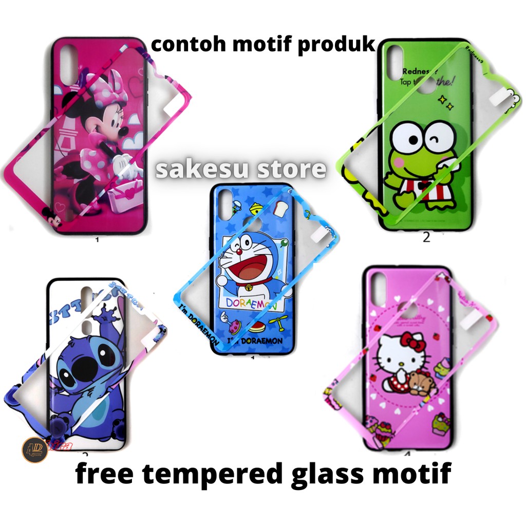 Softcase Vivo Y12/Y15/Y17/Y11/Y12i Case Dengan Tempered Glass Karakter hello kitty doraemon keropi