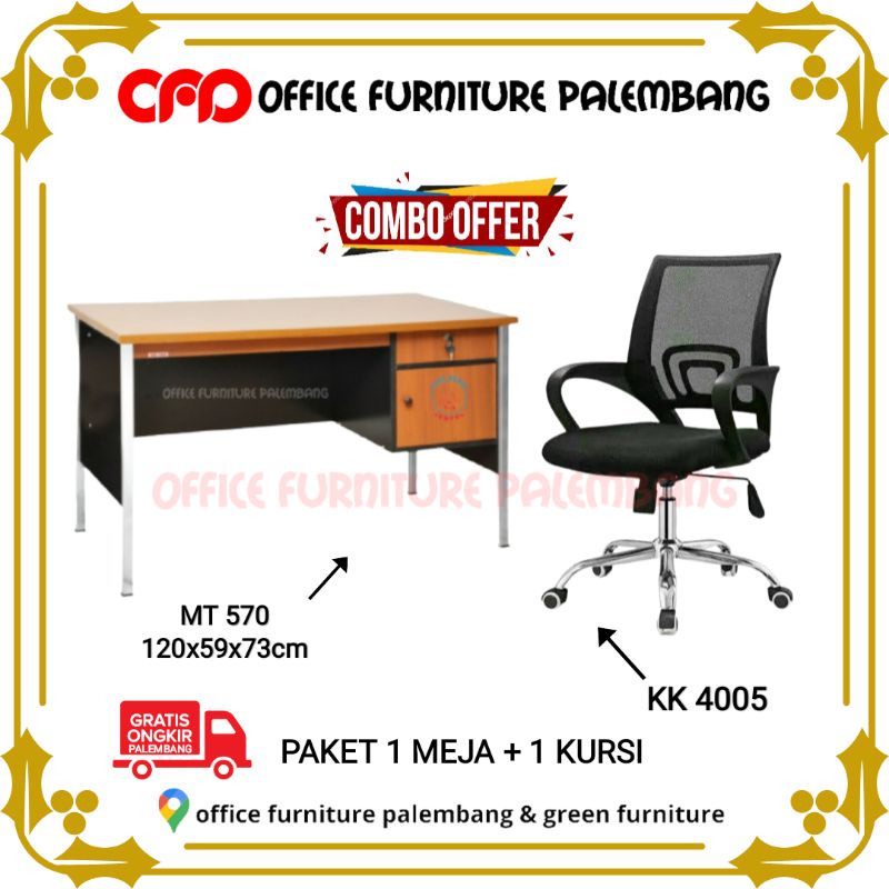 paket meja kerja + kursi jaring meja kantor mt 570 kursi kantor kk 4005 meja tulis kursi putar