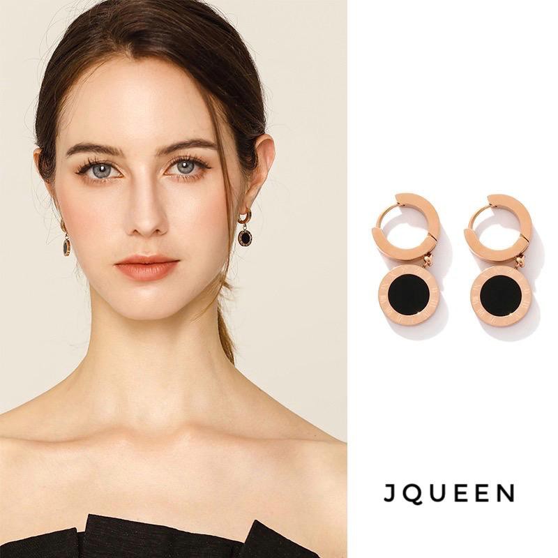 Anting Titanium Rose Gold Asli Wanita Fashion Anti Karat Murah AA003 Motif Bulat romawi hitam