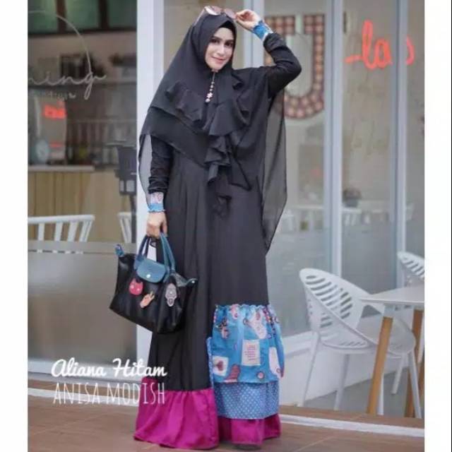 Aliana Black gamis syari Ori Anisa modish