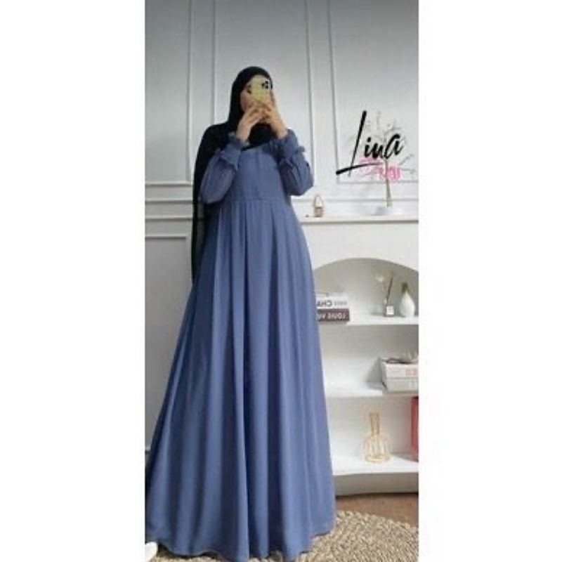 Dress Muslim. Pakaian Wanita. Dress ceruty. Lina Dress. Baju Syari