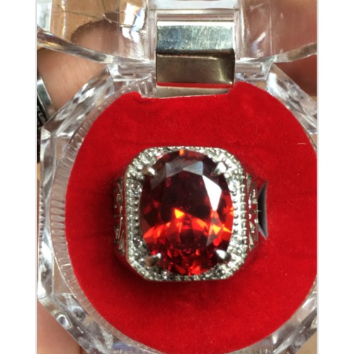 Batu Akik Paparaca Merah Cutting Oval Quartz Ring Titanium Kotak HQ