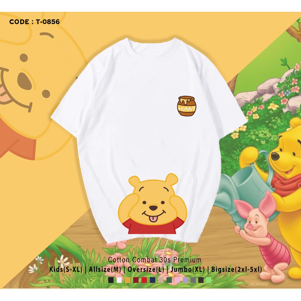 KAOS KATUN / GAMBAR POOH DOWN CUTE / UNISEX / BISA CUSTOM / REAL PICTURE / CUSTOM TEE