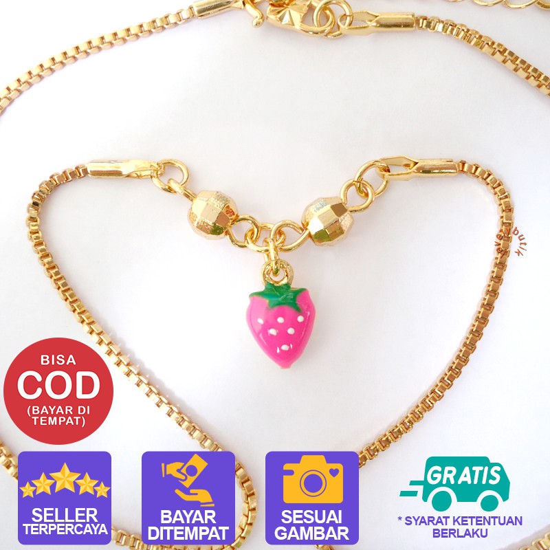 Kalung Xuping Rantai Lapis Emas Cantik Indah Anak Perempuan Motif Stoberi Pink/ Lovelybutik