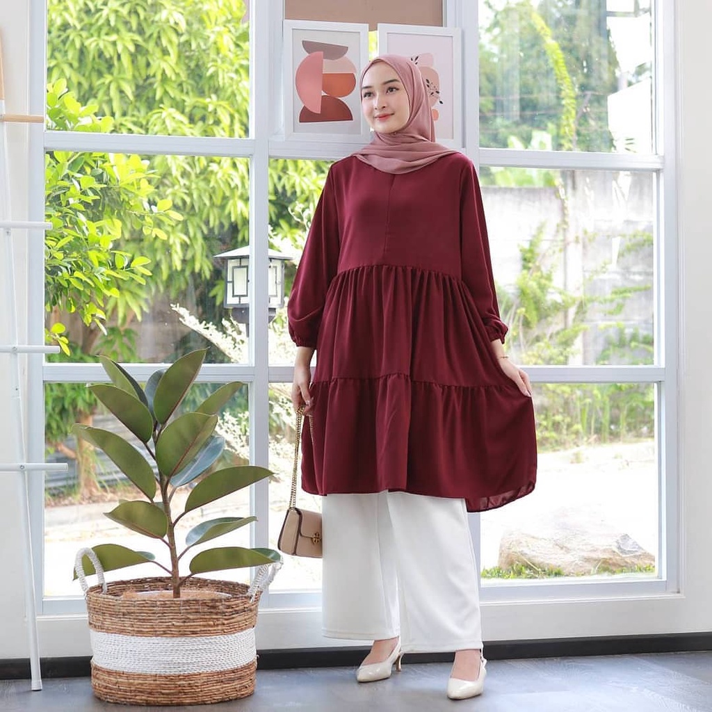 Tunik Wanita Terbaru Bahan Crinkle Air Plow Atasan Blus Kekinian Murah Pakaian Wanita