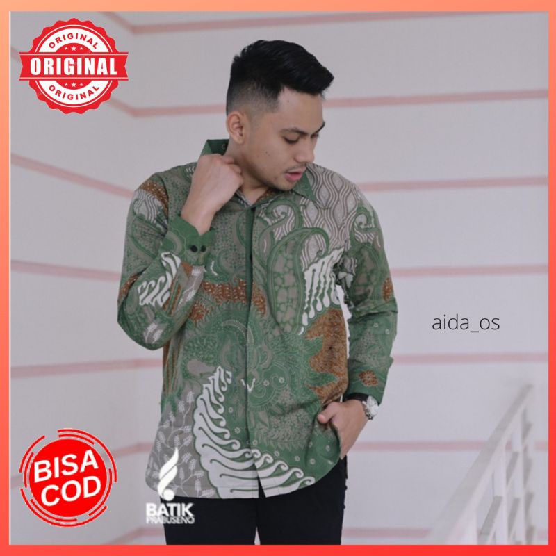 BATIK PRABUSENO KEMEJA BATIK PRIA LENGAN PANJANG SAPUTRA IJO FULL FURING BAJU HEM ATASAN PREMIUM MOD