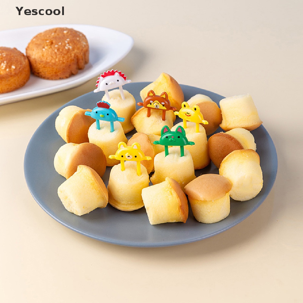 Yescool 6Pcs Garpu Buah / Dessert / Bento Desain Kartun Hewan Lucu