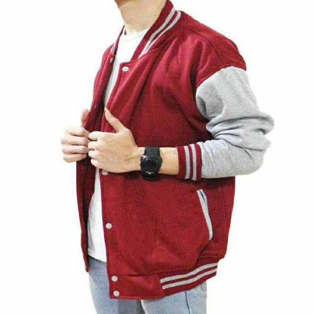 JAKET BASEBALL VARSITY MAROON ABU POLOS