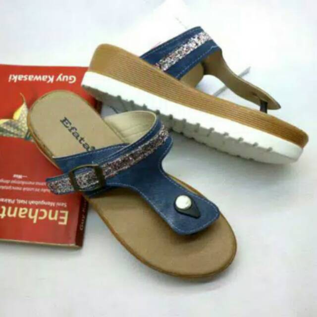 SANDAL JAPIT DENIM GESPER (BIRU DONGKER)
