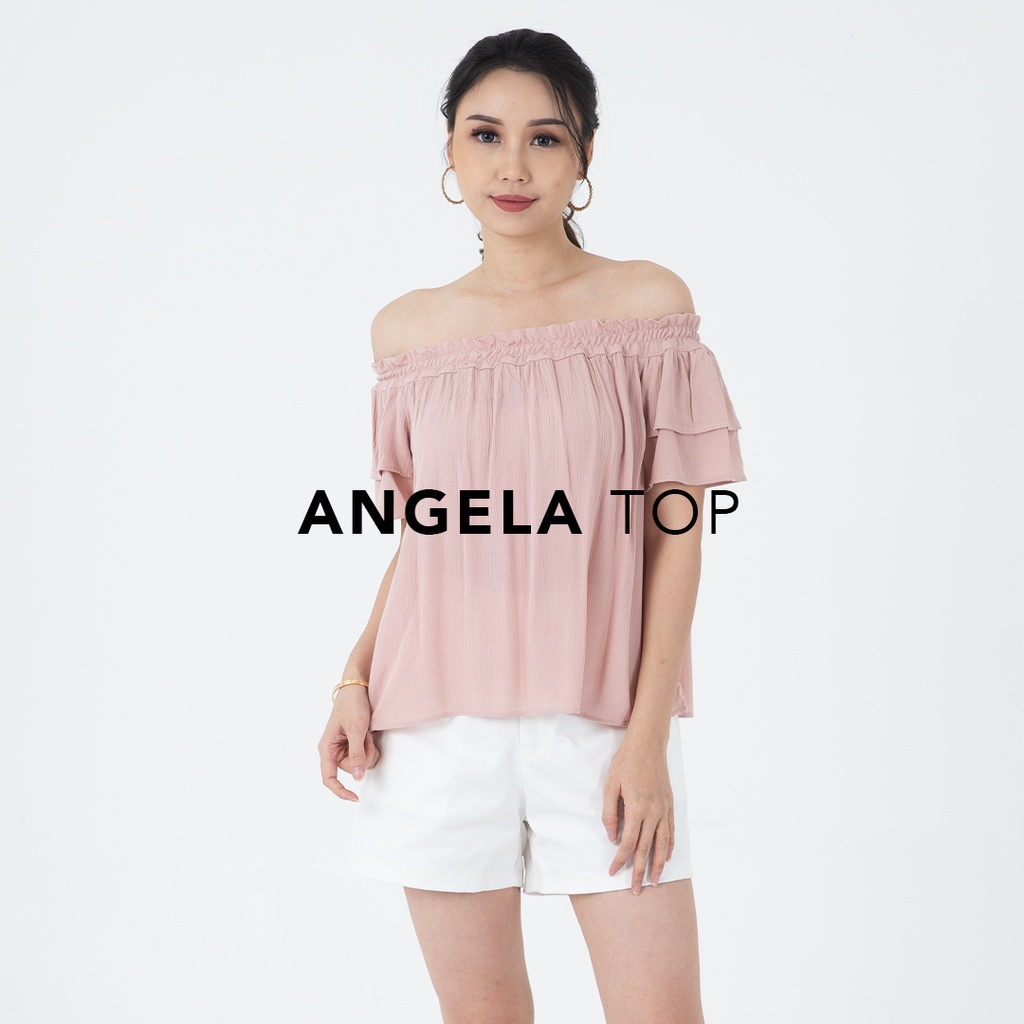 ANGELA TOP - Crinkle blouse wanita / Atasan blouse / Rayon crinkle blouse / Baju sabrina / Atasan sa