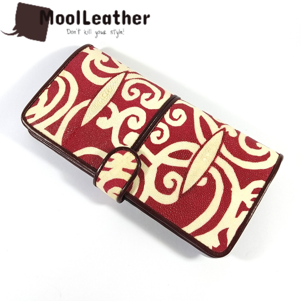 Mool Leather - Dompet kulit ikan pari asli motif batik kalimantan warna maroon