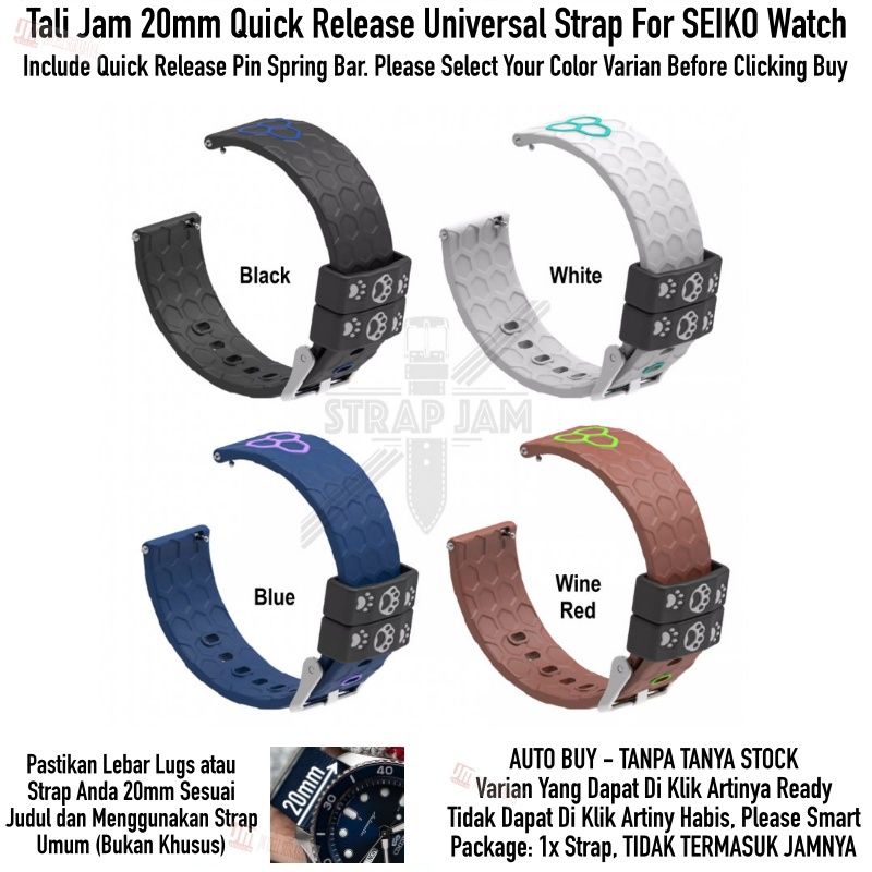 CUTE Tali Jam SEIKO Universal 20mm - Strap Jam Silikon Rubber Motif