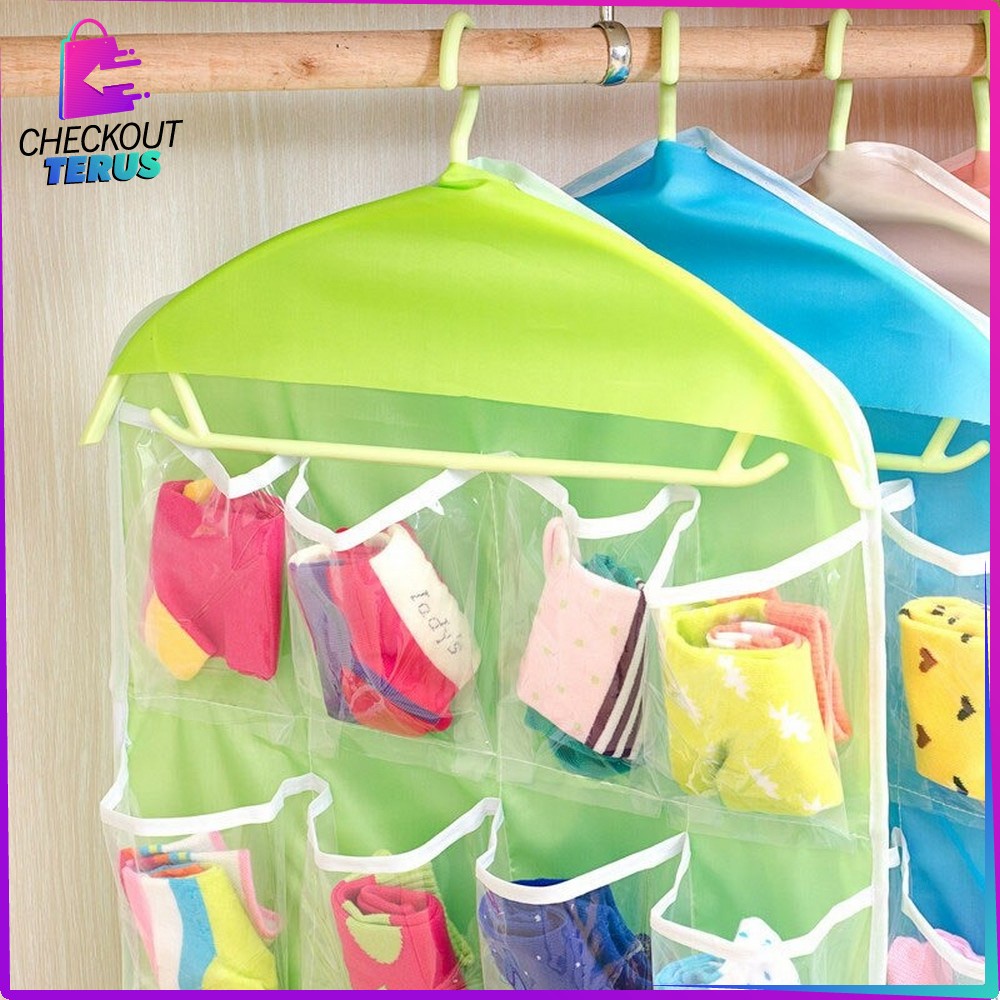 CT C134 Storage Bag Gantung 16 Saku Dinding Pouch Gantung Hanger Korean Style Organizer Rumah Perlengkapan Lemari