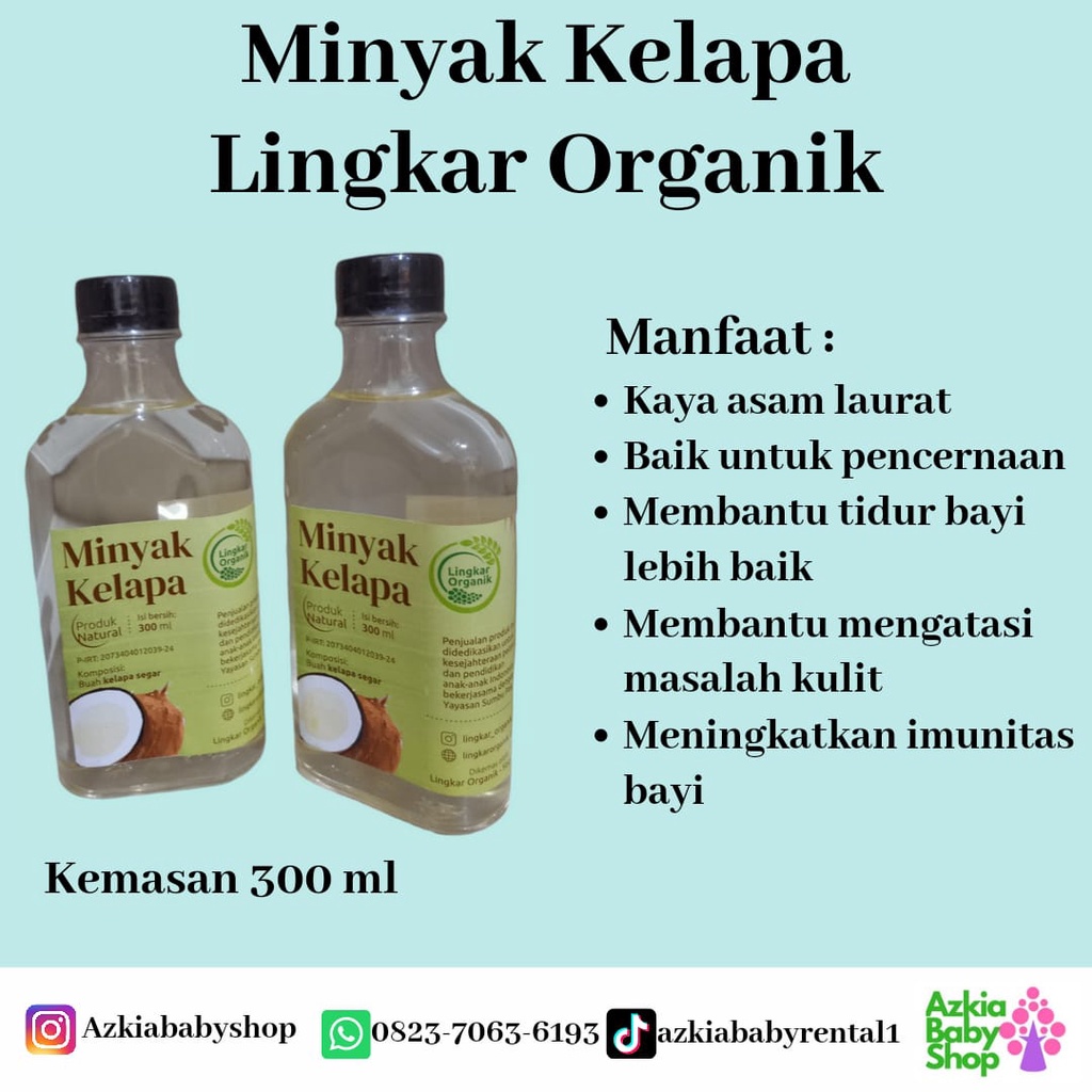 Minyak Kelapa Lingkar Organik | MINYAK MPASI BAYI | Minyak Kelapa 300ml | Minyak Kelapa 1liter