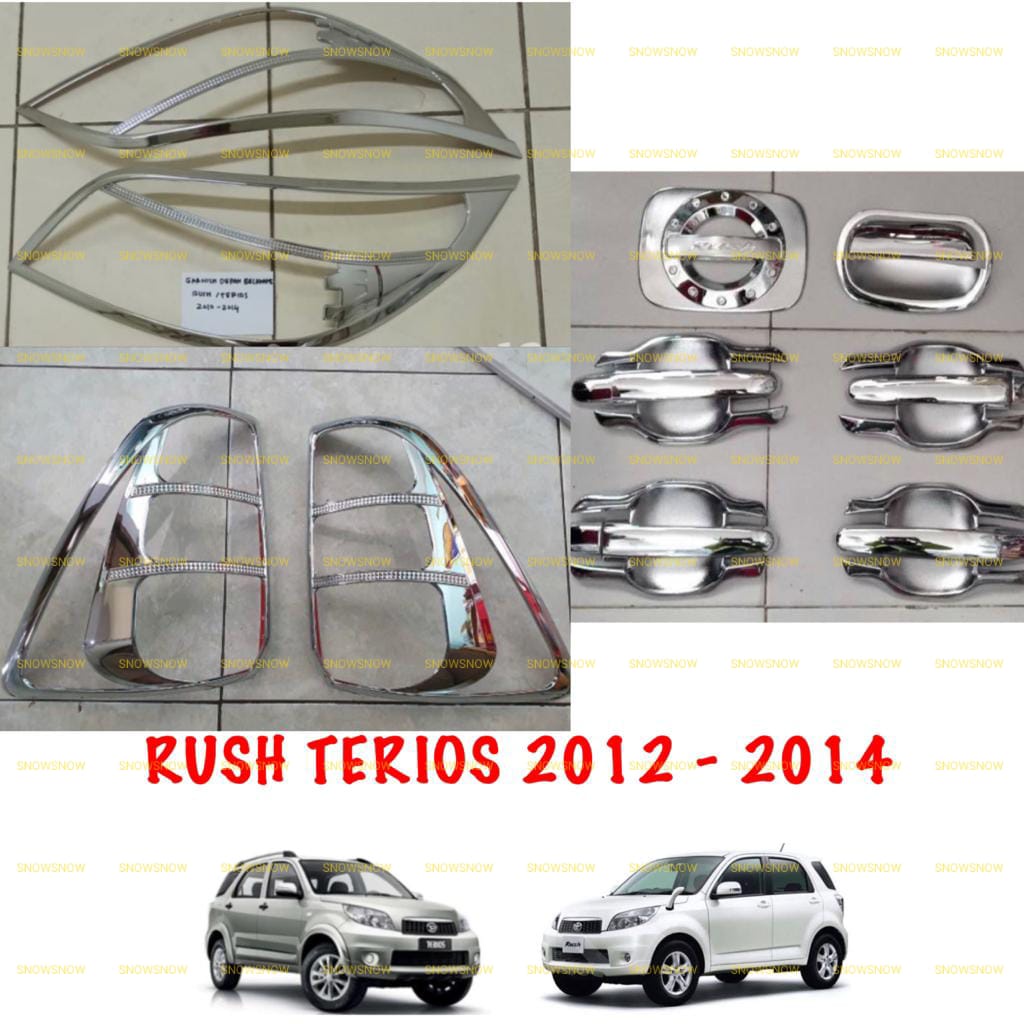 Paket Garnish Depan Belakang Outer Handle Tank Cover New Rush Terios Lama 2012 2014 Hitam Chrome