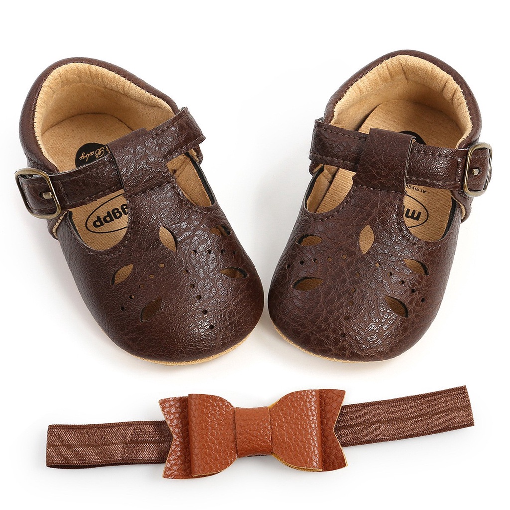 (free headband) 0-18m SEPATU BAYI ANAK SHOES PEREMPUAN CASUAL GAUL RMRS RAB DARK BROWN