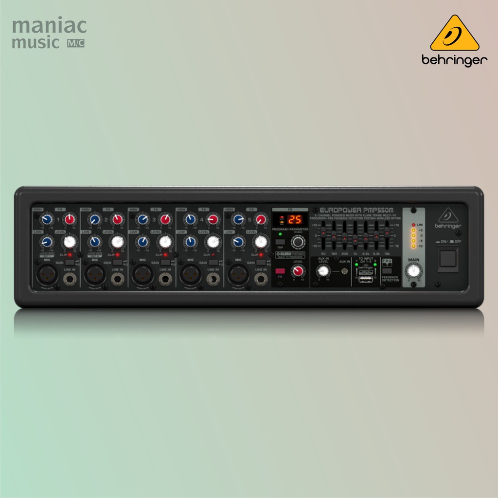 Behringer PMP550M - Power Mixer, 5 Channel, 500 Watt, Efek, Feedback Detection