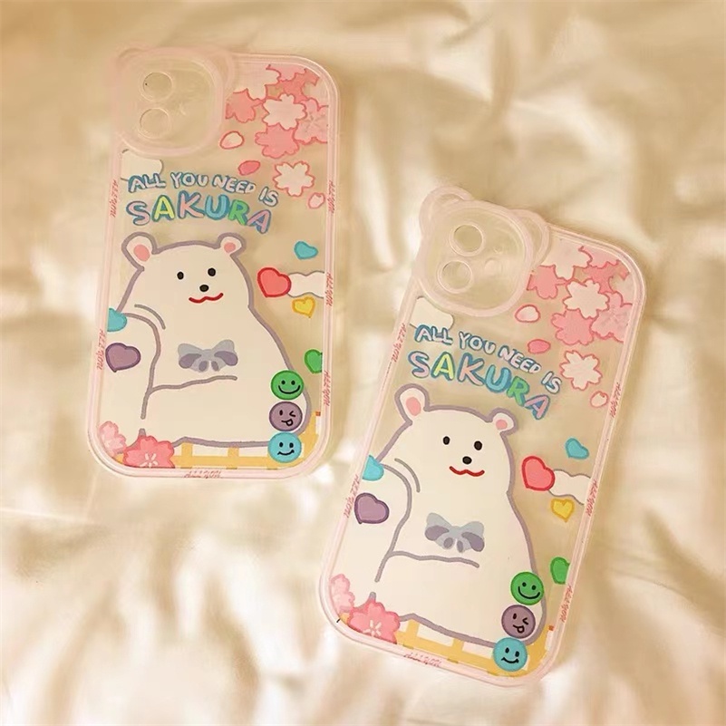 Soft Case Silikon Transparan Motif Beruang Untuk iPhone 13 12 11 Pro Max X Xr Xs Max SE 2020 8 7 6 6s Plus