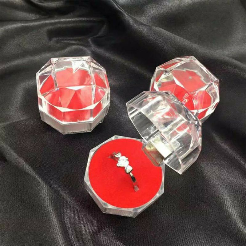 Box Cincin Bening / Kotak Cincin Tunangan / Tempat Cincin Lamaran / Box Perhiasan Cincin Seserahan Model Crystal Bahan Akrilik isi 1 Cincin