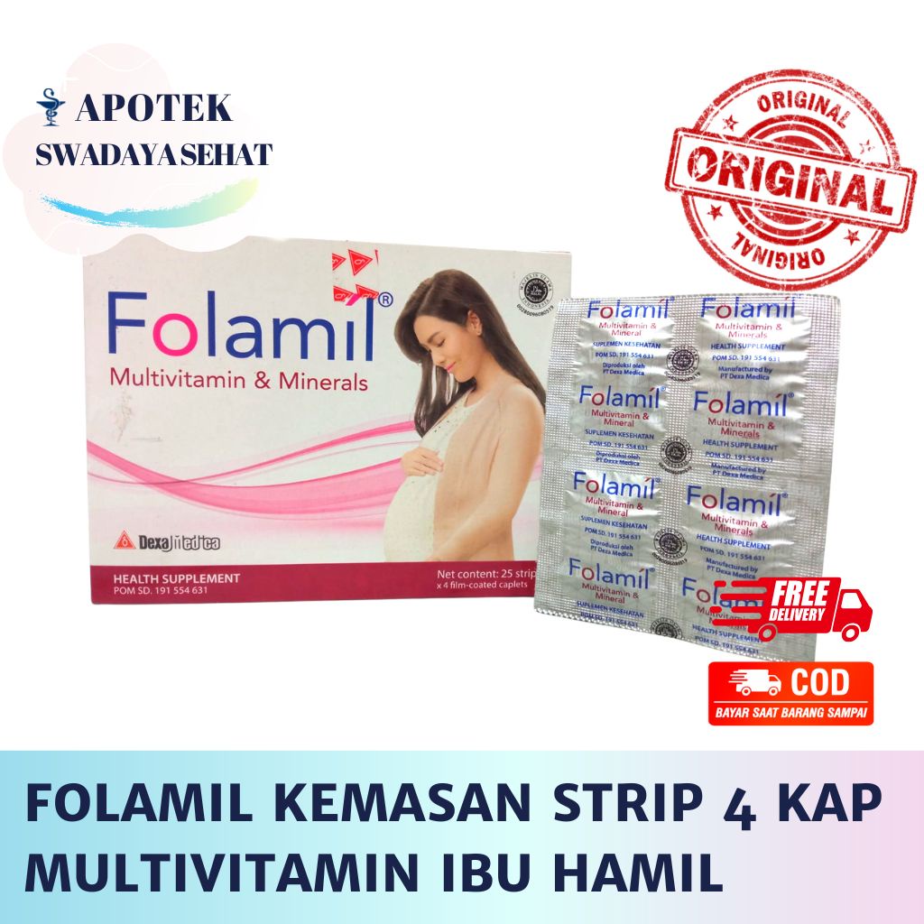 FOLAMIL Kapsul Kemasan STRIP isi 4 Tablet - Multivitamin Ibu Hamil Dengan Vitamin D