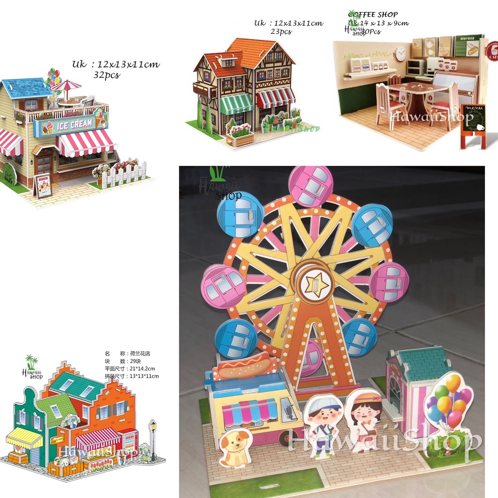 Puzzle 3D DIY bahan foam &amp; paper mainan puzzle edukasi anak - Flower Shop Coffee Shop Ice Cream House