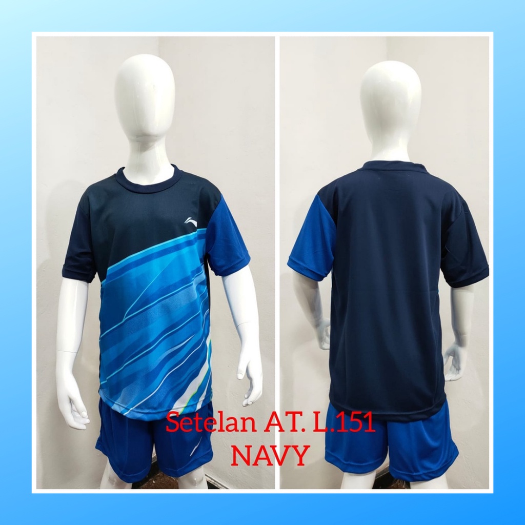 Kaos badminton anak laki-laki jersey bulutangkis baju celana setelan jersy perempuan stelan t-shirt outfit seragam kostum olahraga casual suit pakaian jarsey oblong apparel sports jersi sudirman cup bulu tangkis L151 navy polos