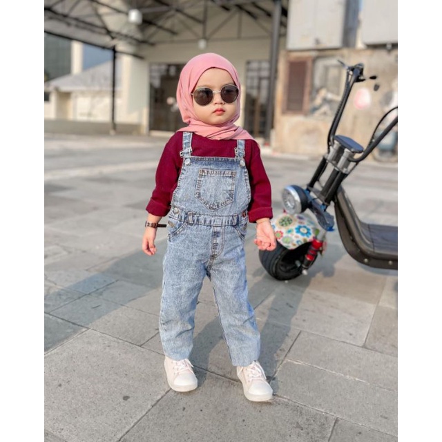 Overall Jeans Anak 1-6 tahun Super Premium / Overall Panjang Jeans Washed