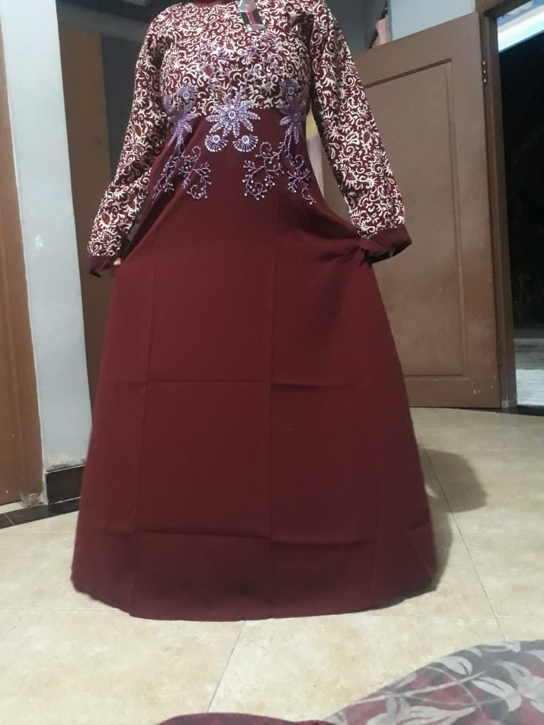 Gamis Polos Wolfis Kombinasi Batik Full Payet Premium Dress Muslimah