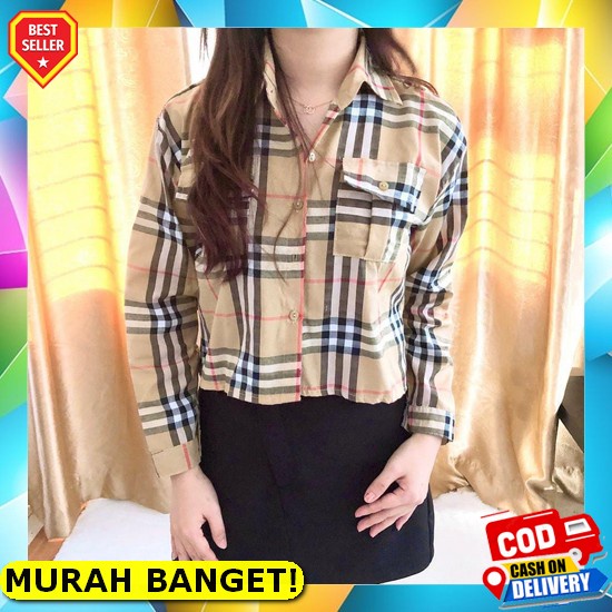 Kemeja Kotak Wanita Bigsize Terbaru Hem Korea Oversize Cewek Kekinian Jumbo Zara Square Shirt - Keme