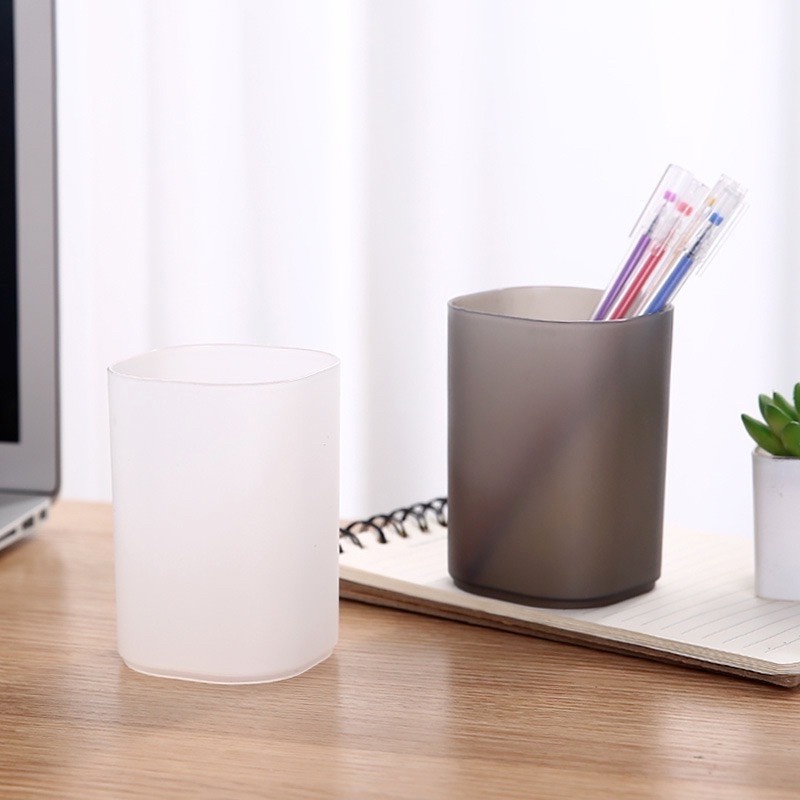 [1Pcs Simple Transparent Frosted Round Pen Holder] [Creative Student Desktop Finishing Storage Box]